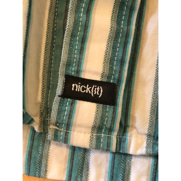 Nick (It) It Men's L Green Paisley Striped Long Sleeve Button Down Shirt - Picture 6 of 15